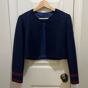 Vintage handmade navy bolero jacket with red detail size 4 - 6